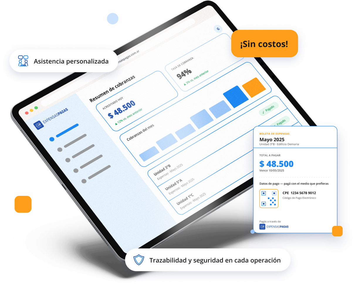 Portal de Autogestión en tablet con boleta de expensas