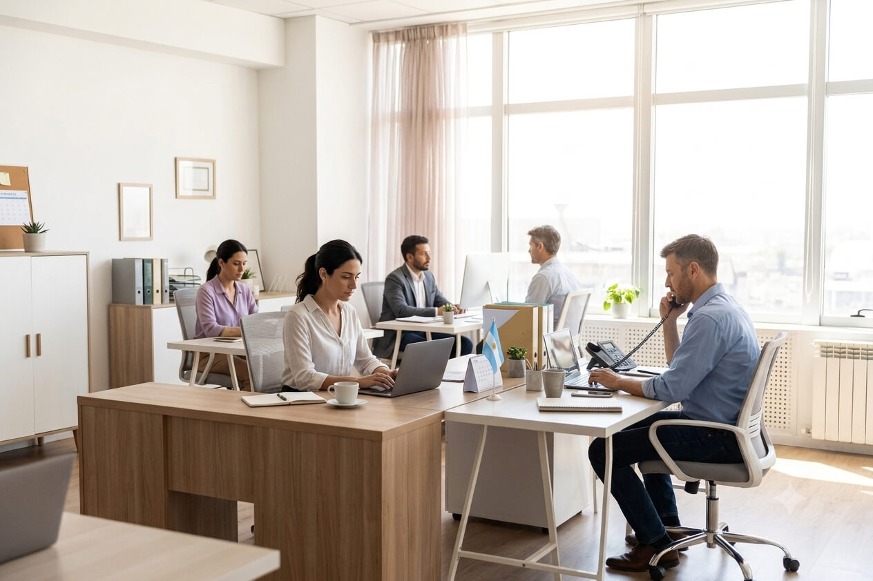 Equipo de una administracion de consorcios trabajando en la oficina